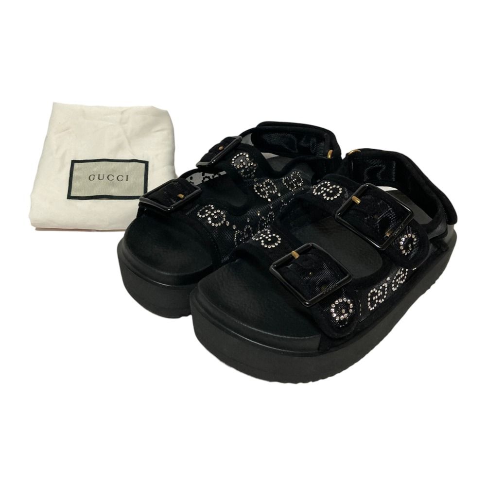 Gucci GG Logo Crystal Platform Sandals 35 Black — view 8