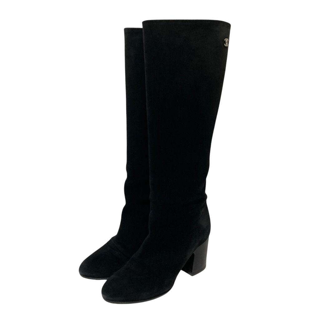 Chanel Suede Long Boots 34.5 Black