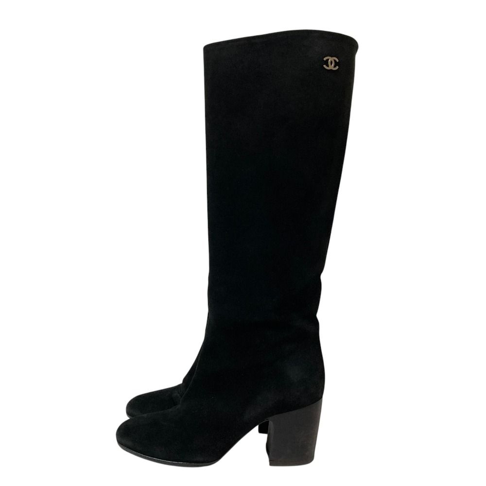 Chanel Suede Long Boots 34.5 Black — view 2
