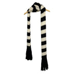 Saint Laurent Mohair Blend Fringe Border Knit Scarf Black Ivory — view 2