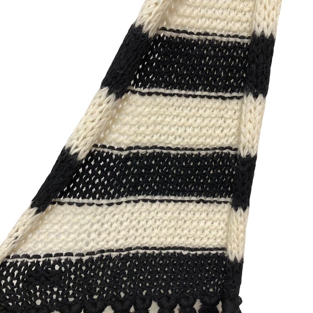 Saint Laurent Mohair Blend Fringe Border Knit Scarf Black Ivory — view 5