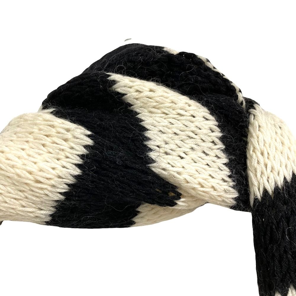 Saint Laurent Mohair Blend Fringe Border Knit Scarf Black Ivory — view 6