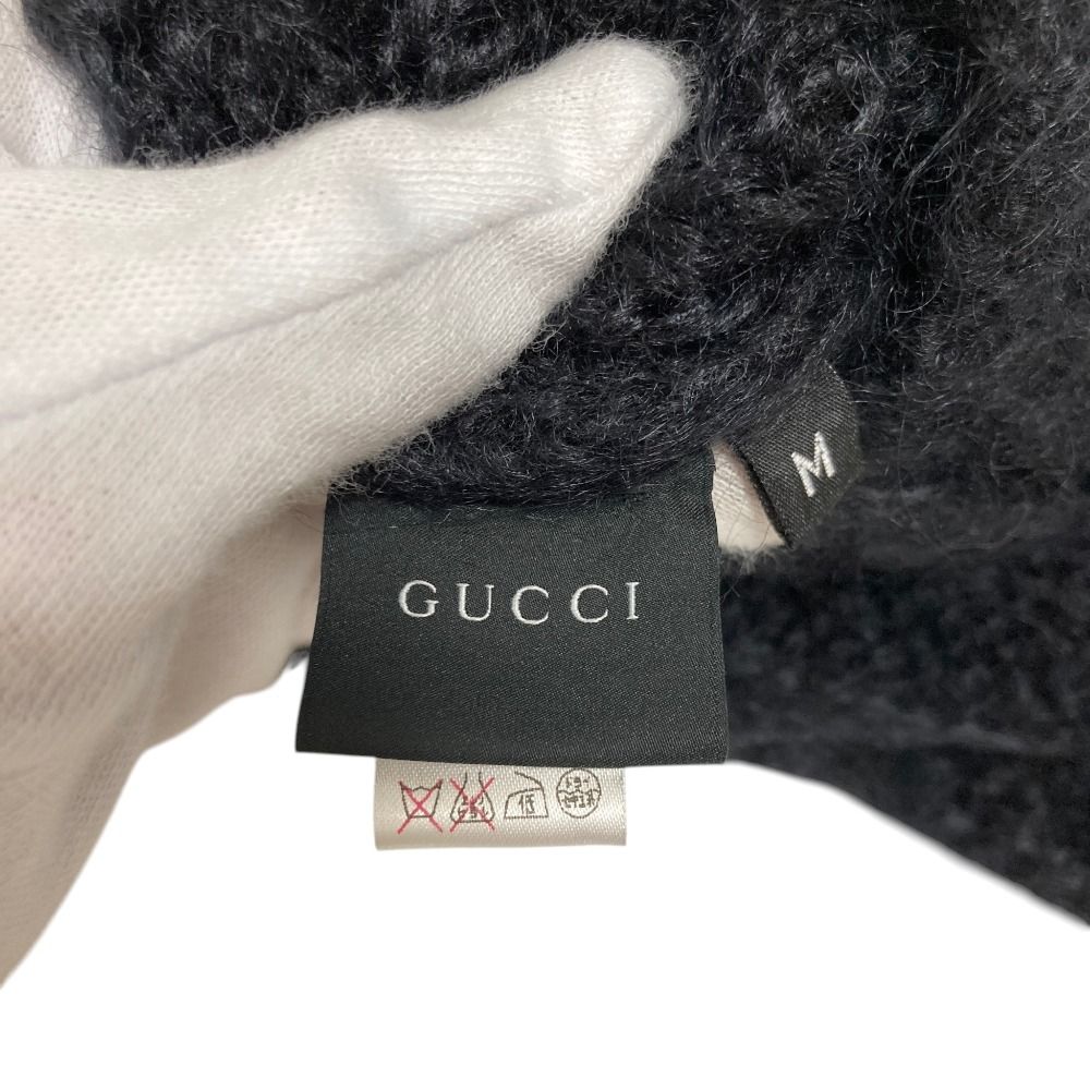 Gucci Leaf Pattern Embroidery Silk Blend Mohair Knit Cap M Black — view 5