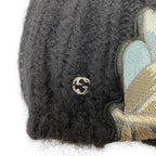 Gucci Leaf Pattern Embroidery Silk Blend Mohair Knit Cap M Black — view 3