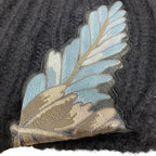 Gucci Leaf Pattern Embroidery Silk Blend Mohair Knit Cap M Black — view 4