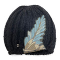Gucci Leaf Pattern Embroidery Silk Blend Mohair Knit Cap M Black