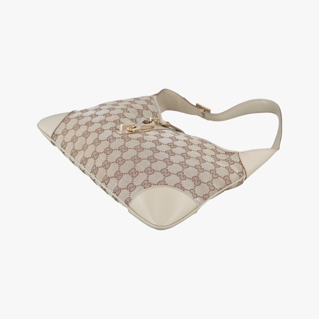 Gucci Jackie Ivory Beige Canvas Leather Handbag — view 4