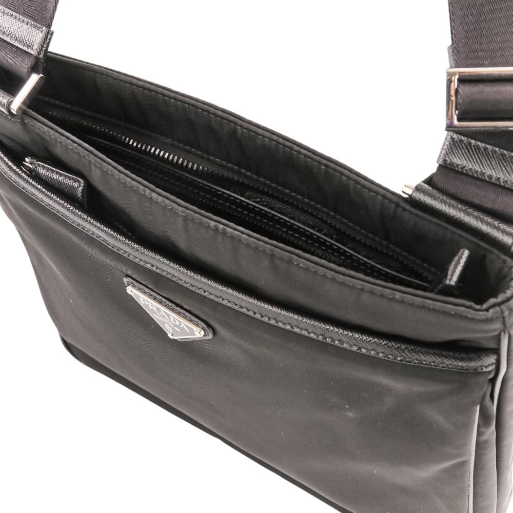 Prada Re-Nylon Saffiano Leather Shoulder Bag Black — view 8