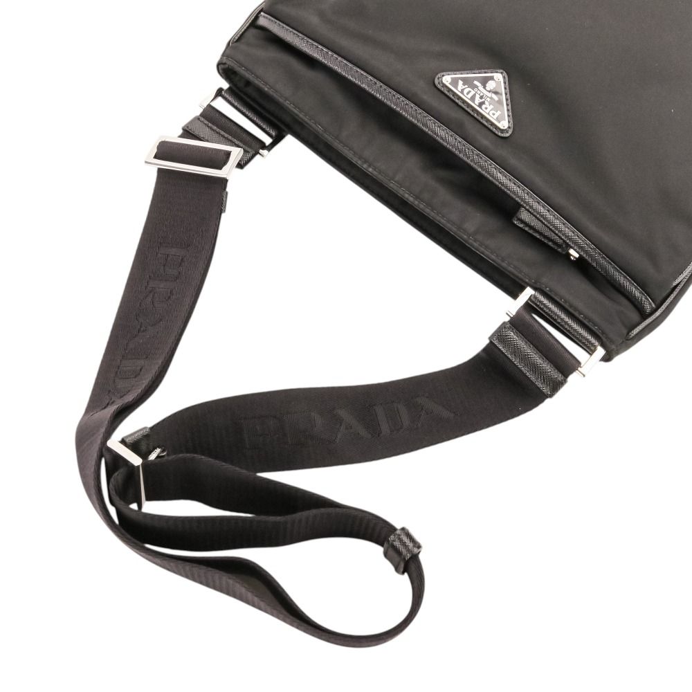 Prada Re-Nylon Saffiano Leather Shoulder Bag Black — view 6