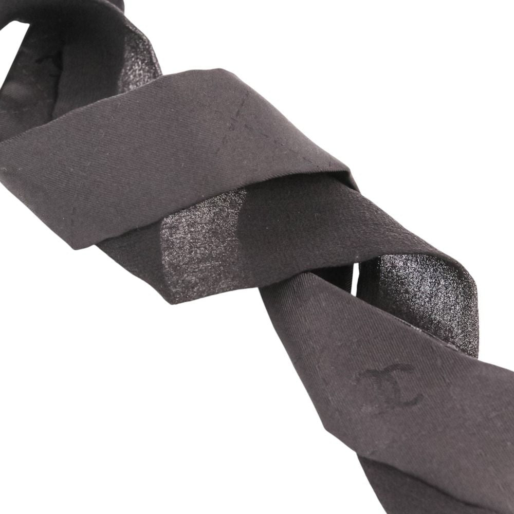 Chanel Silk CC Logo Bowtie Ribbon Scarf Black — view 8