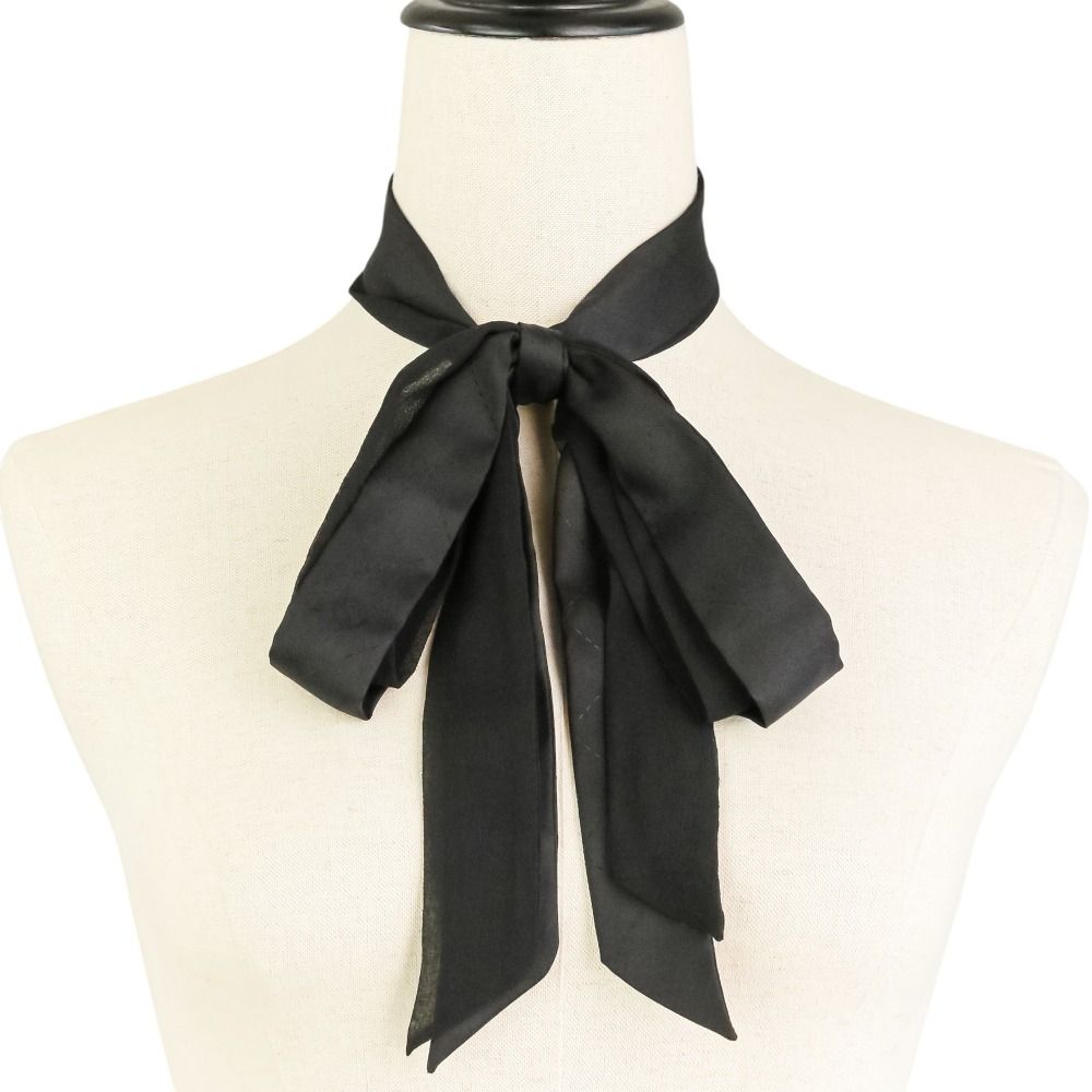 Chanel Silk CC Logo Bowtie Ribbon Scarf Black