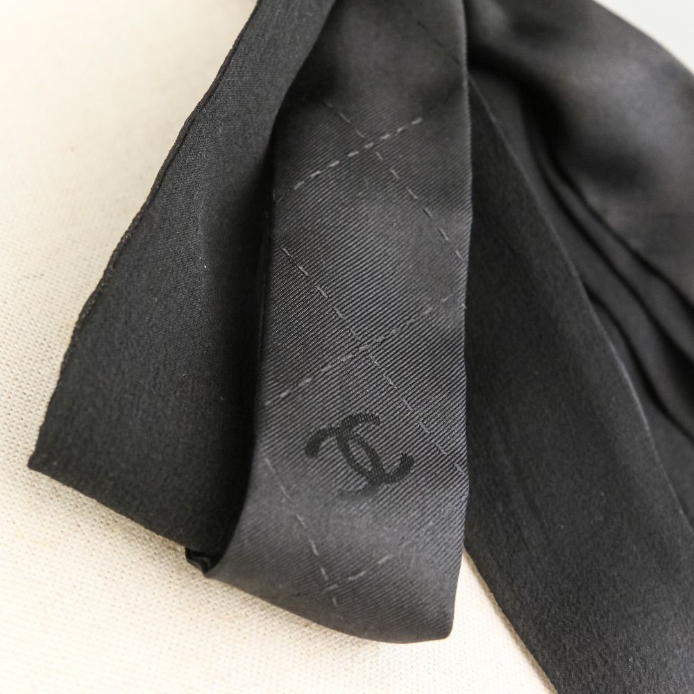 Chanel Silk CC Logo Bowtie Ribbon Scarf Black — view 3