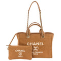 Chanel Deauville MM Tote Chain Shoulder Bag Pink Beige