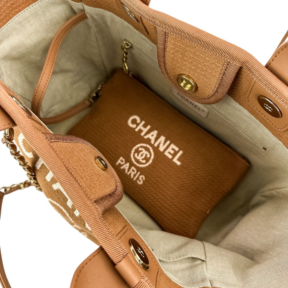 Chanel Deauville MM Tote Chain Shoulder Bag Pink Beige — view 9