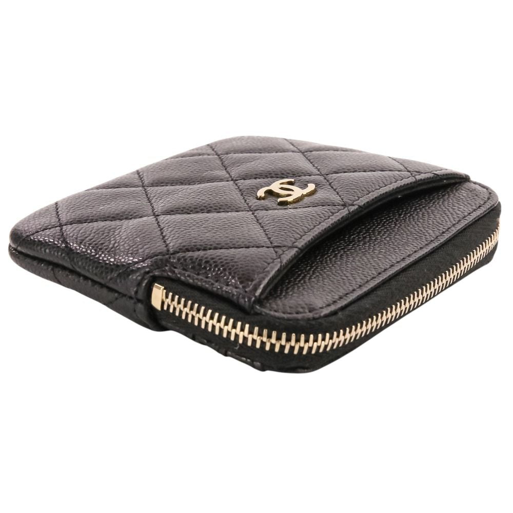 Chanel Classic Zip Coin Purse Caviar Leather Quilted Case Black — view 3