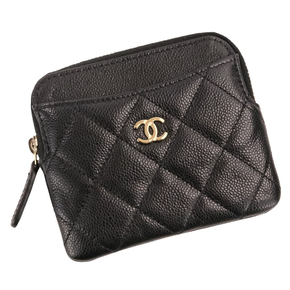 Chanel Classic Zip Coin Purse Caviar Leather Quilted Case Black
