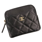Chanel Classic Zip Coin Purse Caviar Leather Quilted Case Black