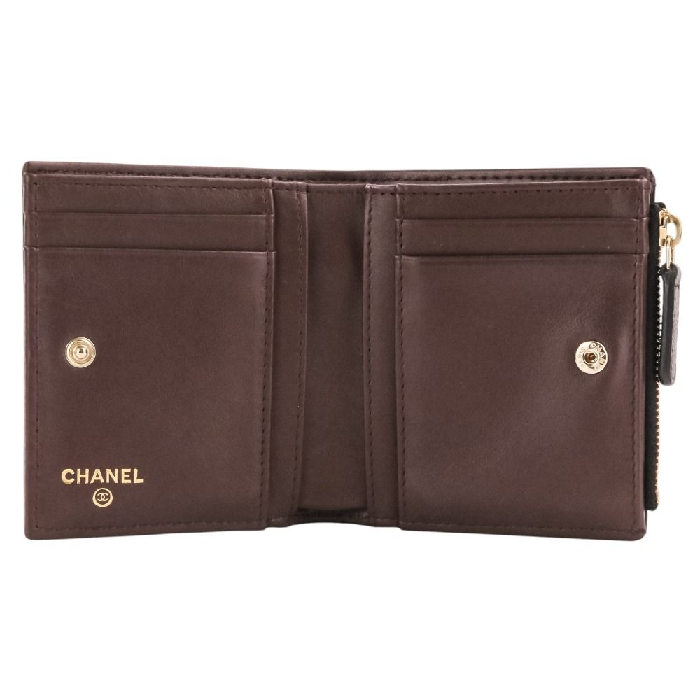 Chanel Caviar Leather Quilted CC Logo Compact Wallet Bifold Black — view 7