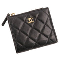 Chanel Caviar Leather Quilted CC Logo Compact Wallet Bifold Black