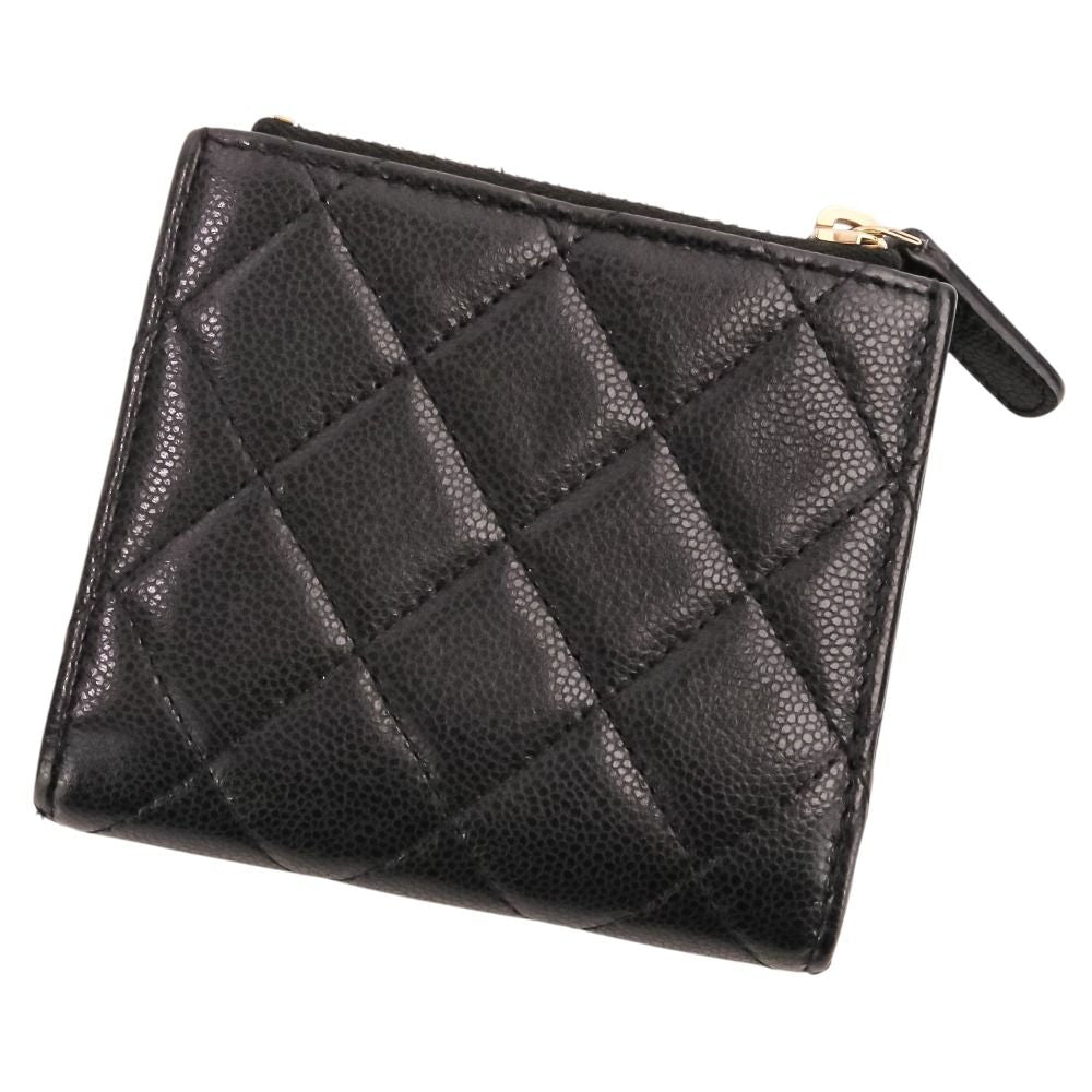 Chanel Caviar Leather Quilted CC Logo Compact Wallet Bifold Black — view 2