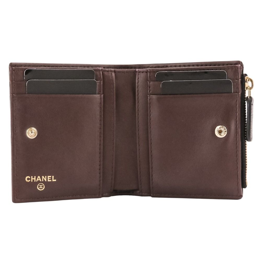 Chanel Caviar Leather Quilted CC Logo Compact Wallet Bifold Black — view 6