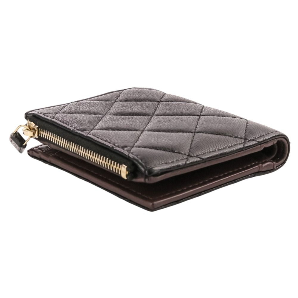Chanel Caviar Leather Quilted CC Logo Compact Wallet Bifold Black — view 4