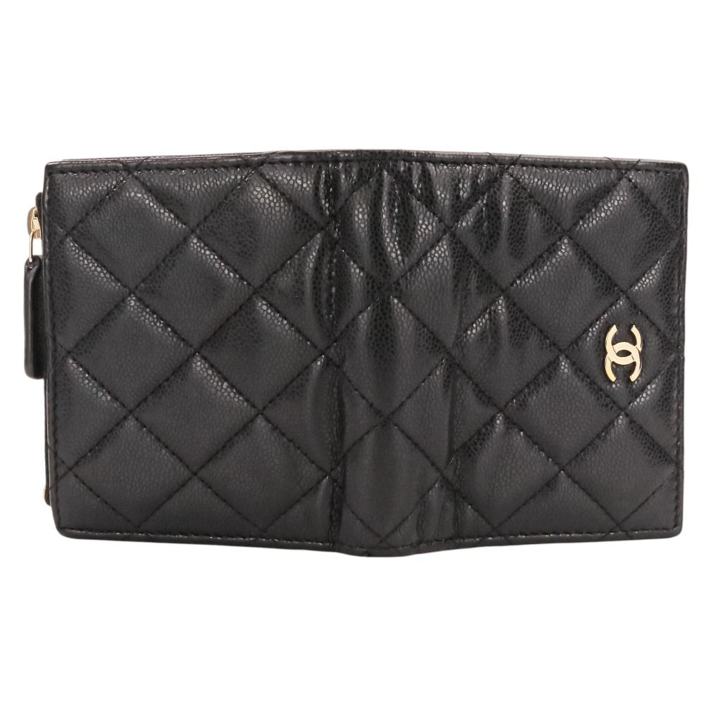 Chanel Caviar Leather Quilted CC Logo Compact Wallet Bifold Black — view 5