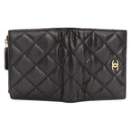 Chanel Caviar Leather Quilted CC Logo Compact Wallet Bifold Black — view 5