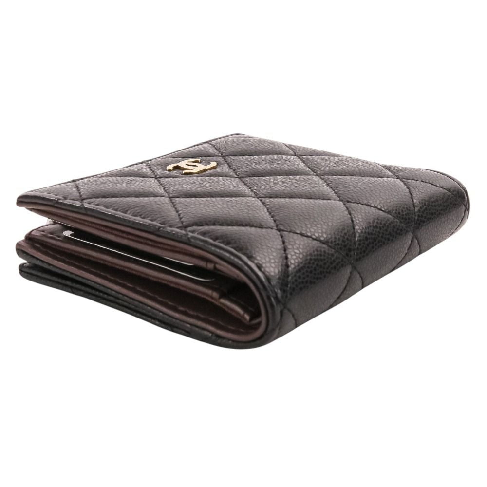 Chanel Caviar Leather Quilted CC Logo Compact Wallet Bifold Black — view 3