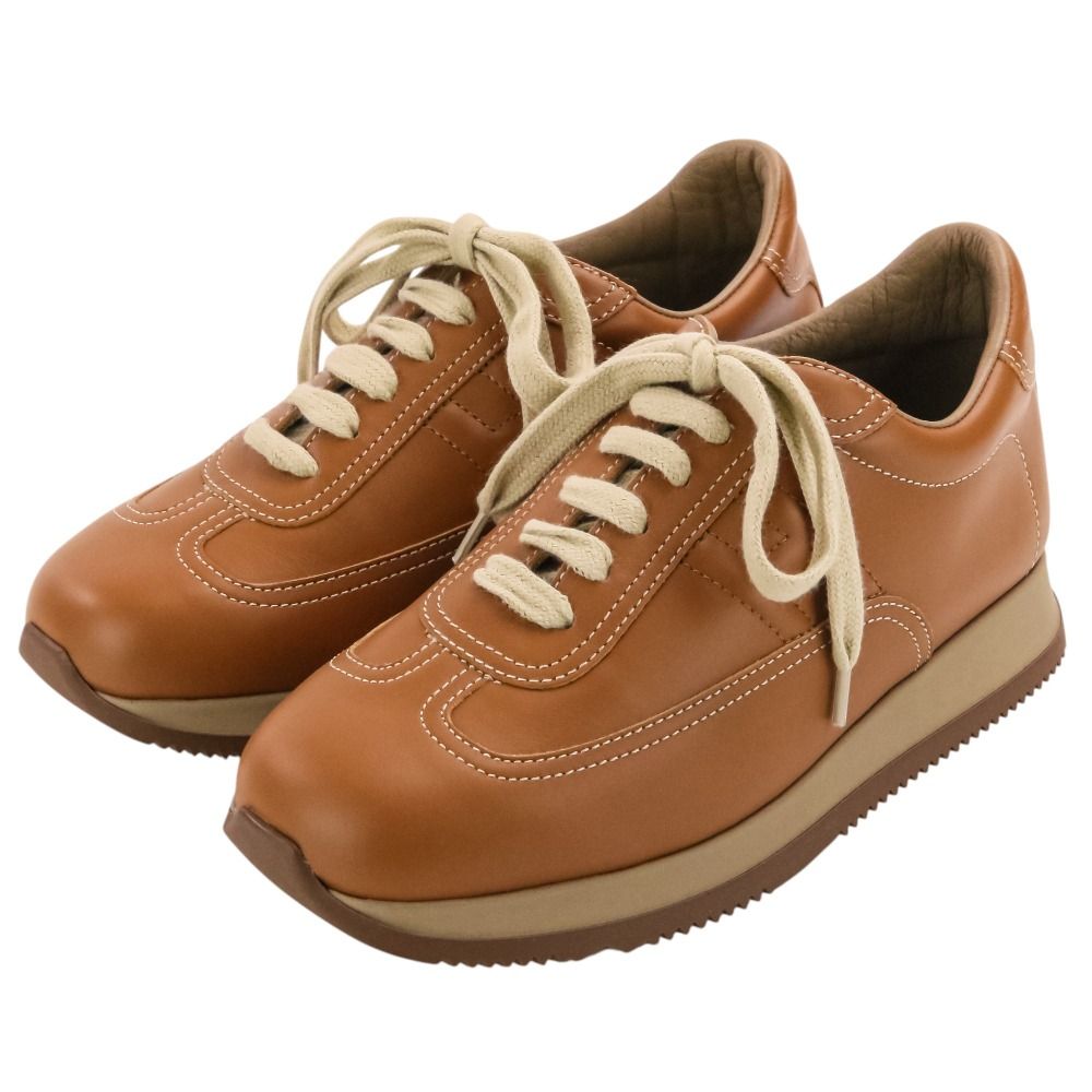 Hermes Quick Leather Low Cut Sneakers 36.5 Brown