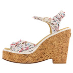 Chanel 23c CC Logo Tweed Wedge Sole Thick Sandals 38 White — view 3