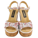 Chanel 23c CC Logo Tweed Wedge Sole Thick Sandals 38 White — view 2