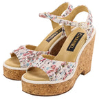 Chanel 23c CC Logo Tweed Wedge Sole Thick Sandals 38 White
