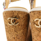 Chanel 23c CC Logo Tweed Wedge Sole Thick Sandals 38 White — view 6
