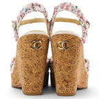 Chanel 23c CC Logo Tweed Wedge Sole Thick Sandals 38 White — view 5