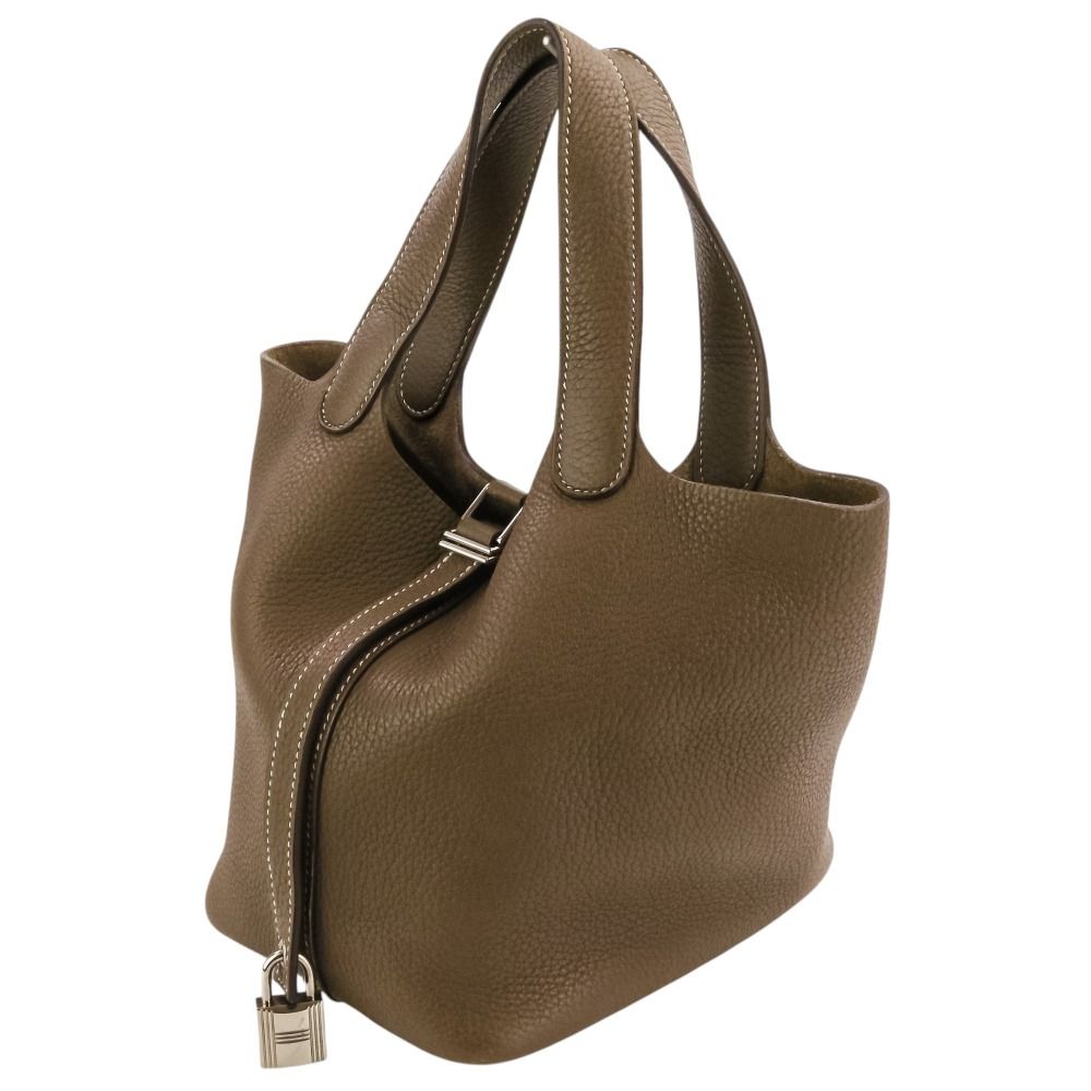 Hermes Picotin Lock PM Taurillon Clemence Leather Tote Etoupe Silver — view 6