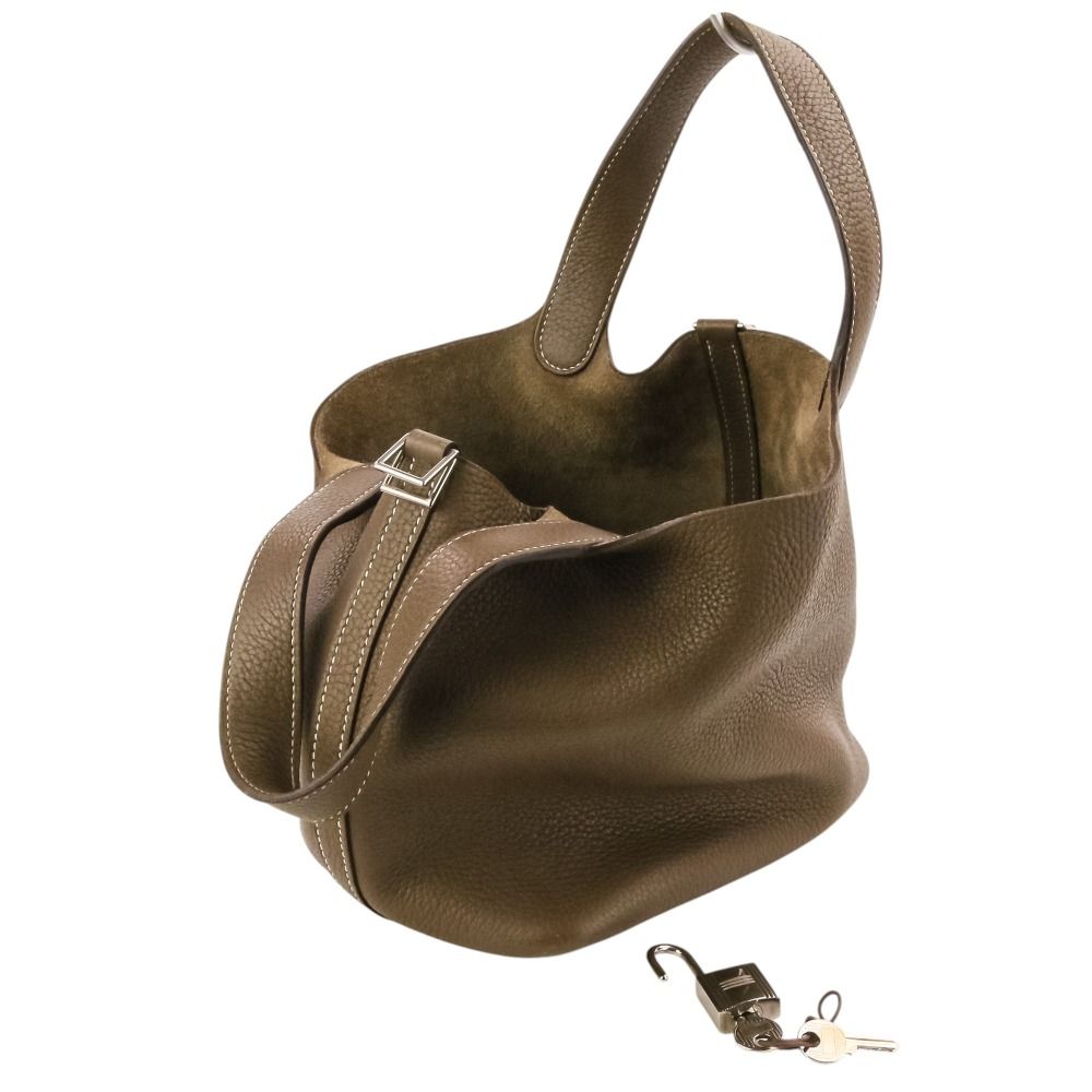 Hermes Picotin Lock PM Taurillon Clemence Leather Tote Etoupe Silver — view 7