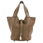 Hermes Picotin Lock PM Taurillon Clemence Leather Tote Etoupe Silver