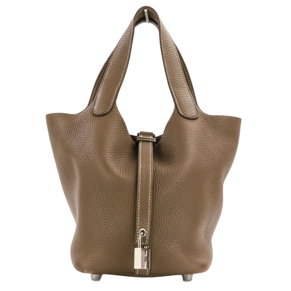 Hermes Picotin Lock PM Taurillon Clemence Leather Tote Etoupe Silver