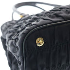 Prada Gathered 2-Way Shoulder Bag Black Nylon Gold — view 5