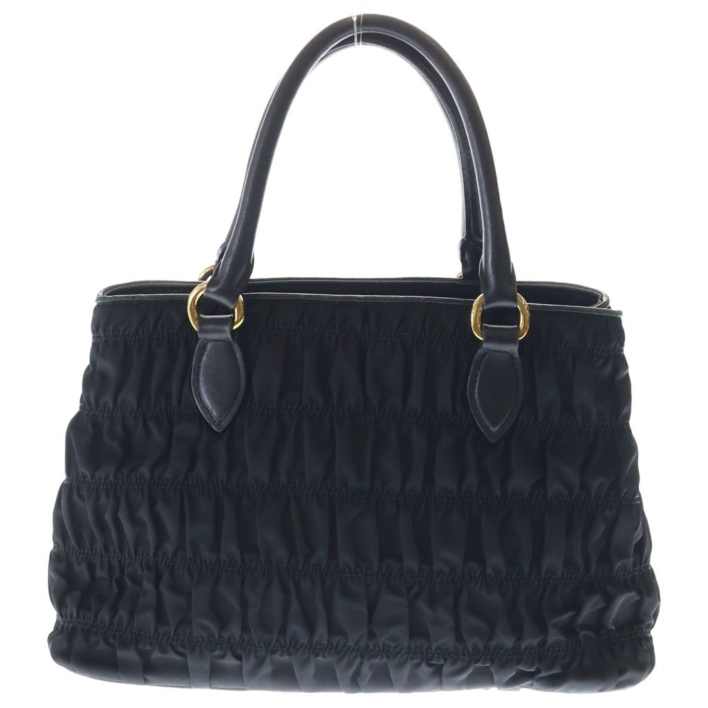 Prada Gathered 2-Way Shoulder Bag Black Nylon Gold — view 2