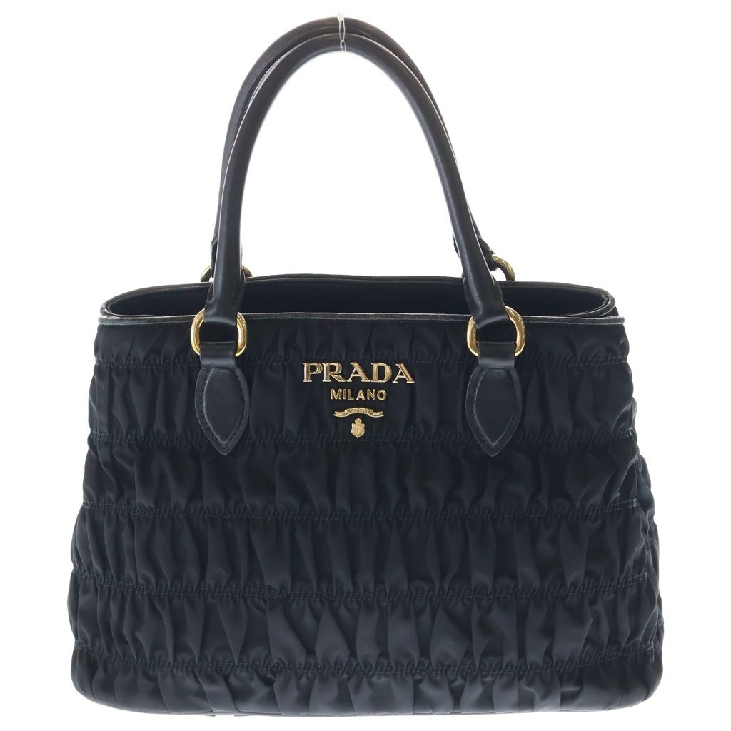 Prada Gathered 2-Way Shoulder Bag Black Nylon Gold