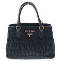 Prada Gathered 2-Way Shoulder Bag Black Nylon Gold