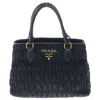 Prada Gathered 2-Way Shoulder Bag Black Nylon Gold