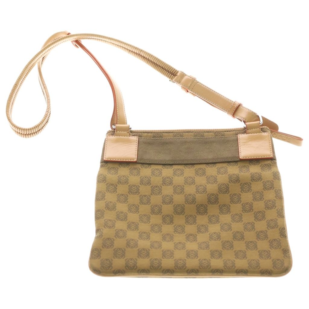 Loewe Repeat Anagram Shoulder Bag Brown Leather Canvas Silver — view 2