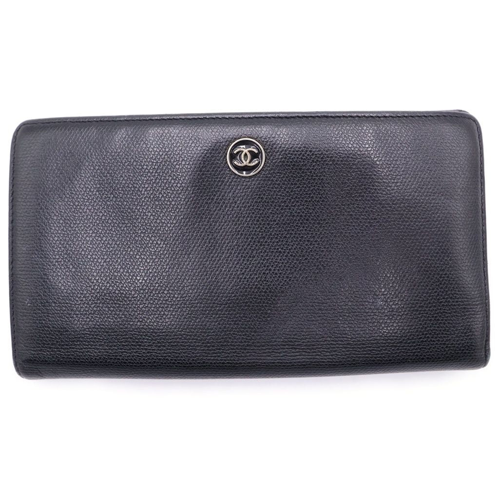 Chanel CC Logo Coco Button Leather Bifold Wallet Black