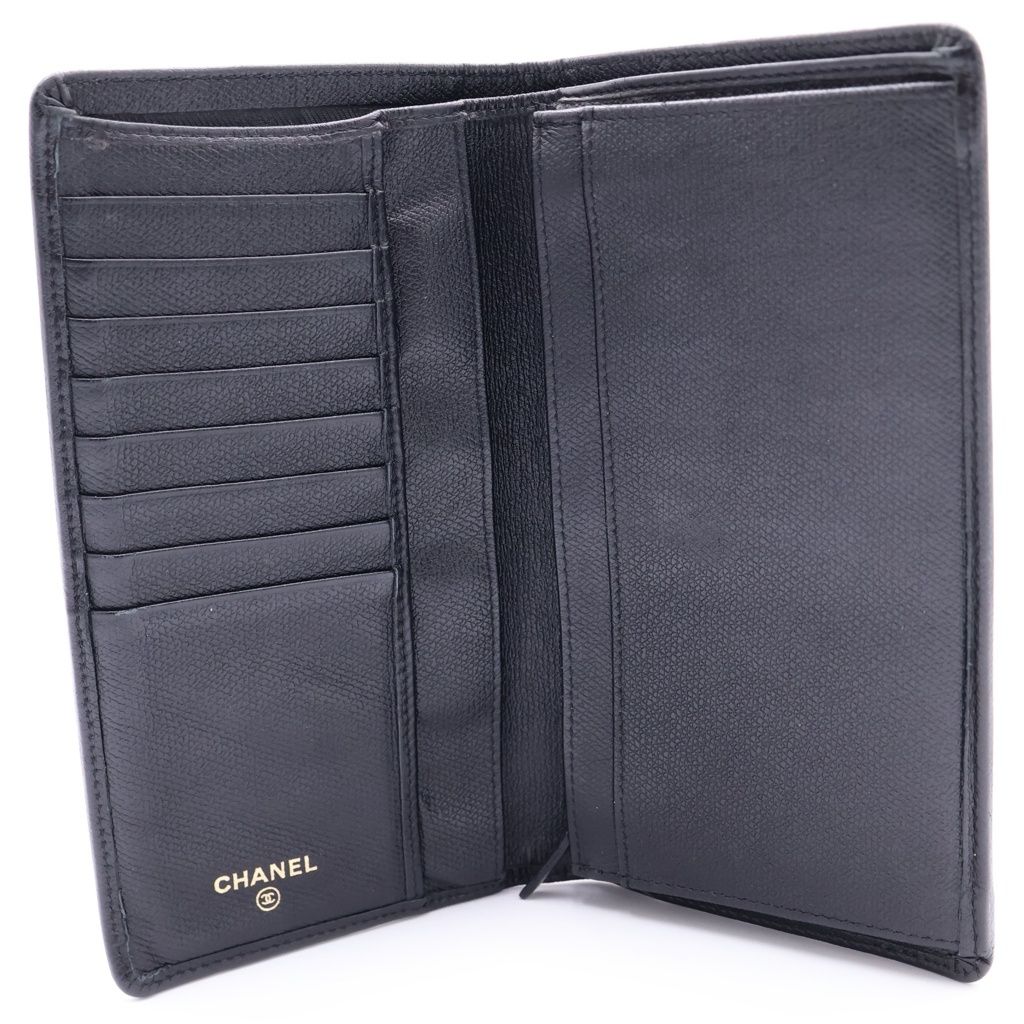 Chanel CC Logo Coco Button Leather Bifold Wallet Black — view 4