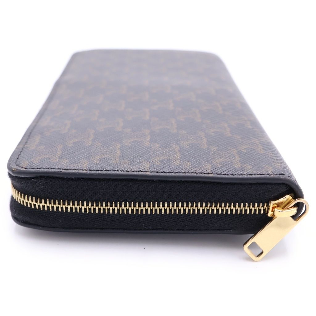 Celine Triomphe Zip Around Wallet Card Case Black Leather Gold — view 3