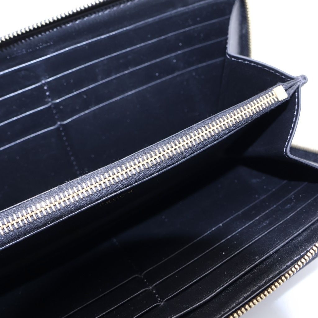 Celine Triomphe Zip Around Wallet Card Case Black Leather Gold — view 4