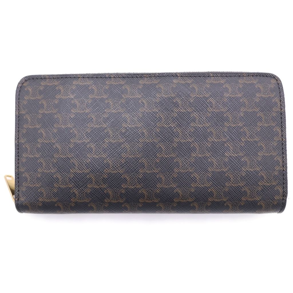 Celine Triomphe Zip Around Wallet Card Case Black Leather Gold